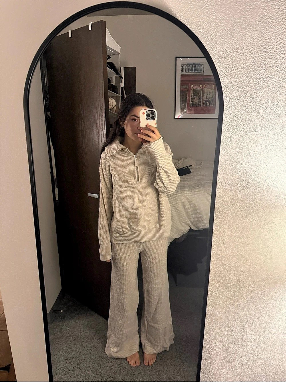 Aerie cream waffle knit set in size small